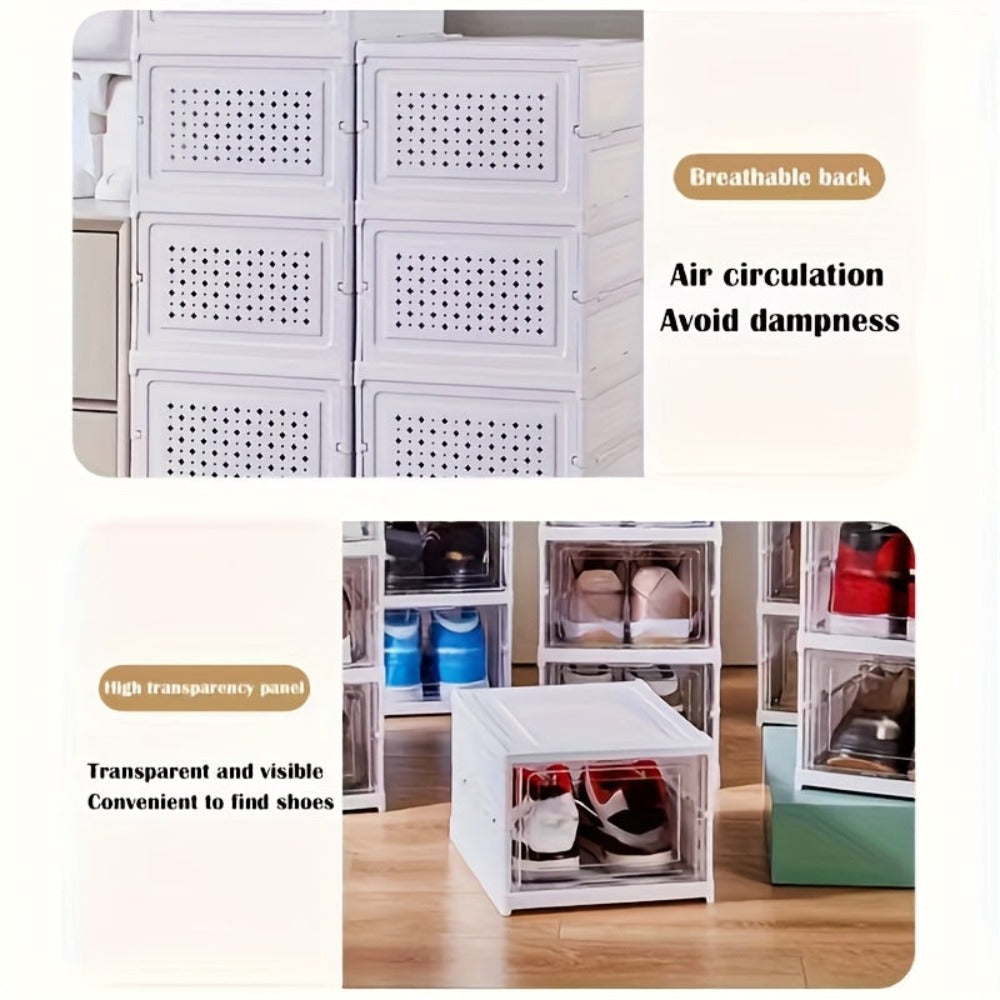 Cajas de Zapatos Apilables, Contenedores de Almacenamiento de Zapatos de Plástico Engrosado de 6 y 9 Niveles – Estante de Zapatos Plegable y Colapsable con Diseño de Tapa Abatible, No Requiere Montaje, Diseño Vertical Ahorrador de Espacio, Adecuado para Z