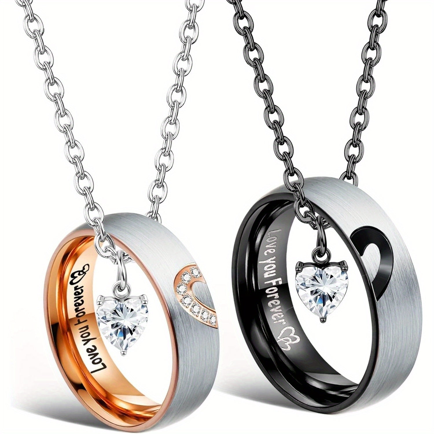 Collares a juego para parejas, collar con colgante para mujeres y hombres, anillos de compromiso a juego, juego de colgantes 316L 316L 316L 316L de acero inoxidable, collar para parejas para él y ella, regalo de joyería para el aniversario, San Valentín