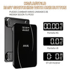 Báscula de baño de alta precisión, báscula electrónica de cuerpo con pantalla LCD ultradelgada con visualización de temperatura, inicio automático al pesar, pesaje hasta 180 kg, cambio de unidad LB/KG, diseño de plataforma de vidrio templado antideslizant