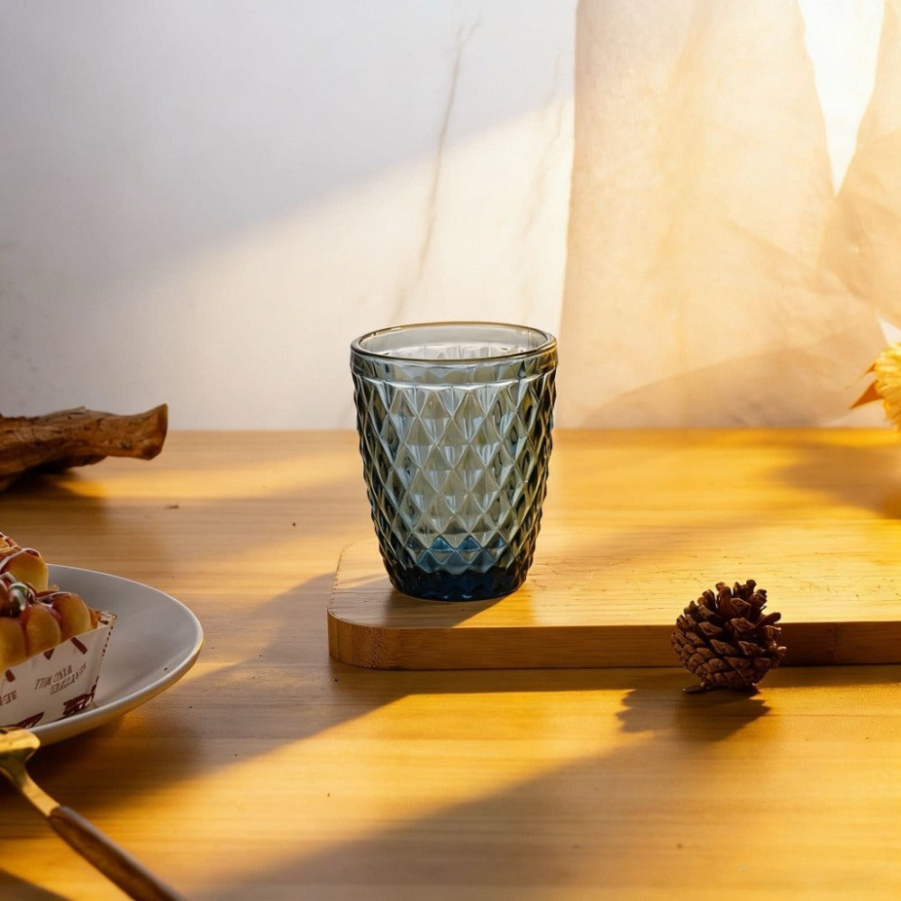 TRESV Set de 6 Vasos de Cristal 250ml | Diseño de Diamante Elegante | Aptos para Lavavajillas | Vidrio Sin Plomo para Agua y Refrescos