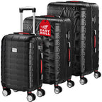 MONZANA® Juego de Maletas de 3 Piezas con Candado TSA, Maletas Rígidas en Tallas M-L-XL, Asas de Gel, 4 Ruedas Gemelas, Pies de Soporte, Maleta de Viaje con Ruedas – Negro, Azul o Champagne