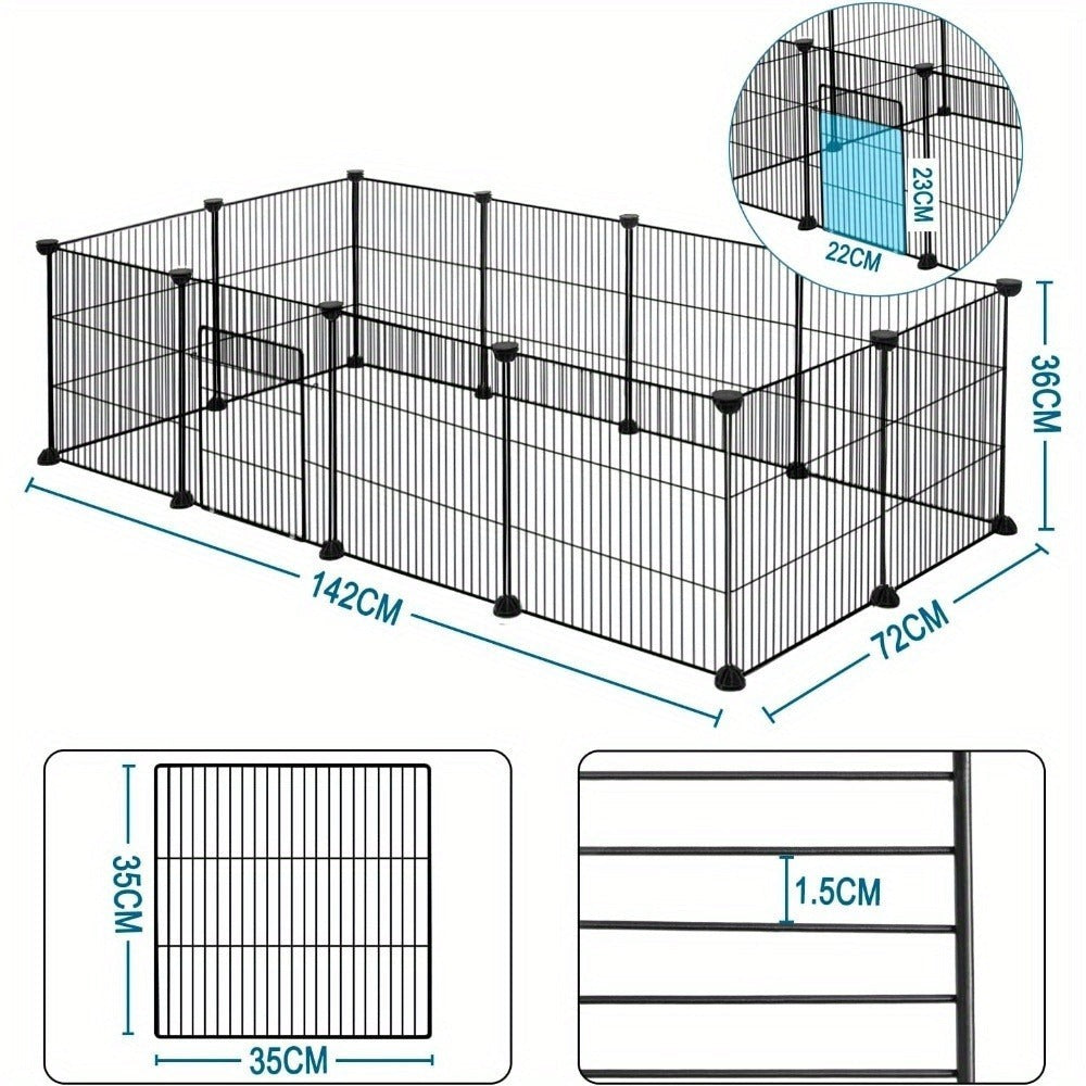 Barraza Compacta para Mascotas Pequeñas - Fácil de Instalar, Recinto Robusto y Expandible con Entrada para Uso Interior/Exterior - Ideal para Cachorros, Conejitos, Gatitos y Más