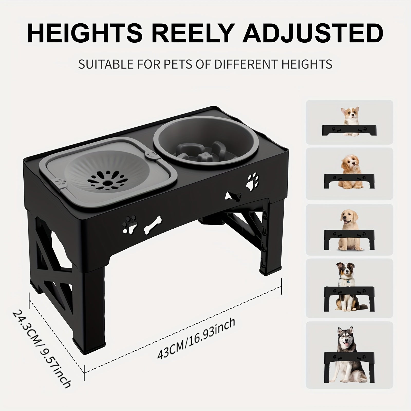 Comedero para mascotas | 1 Set Comedero Elevado para Mascotas, Soporte Ajustable de Doble Tazón para Perros y Gatos, Estación de Alimentación