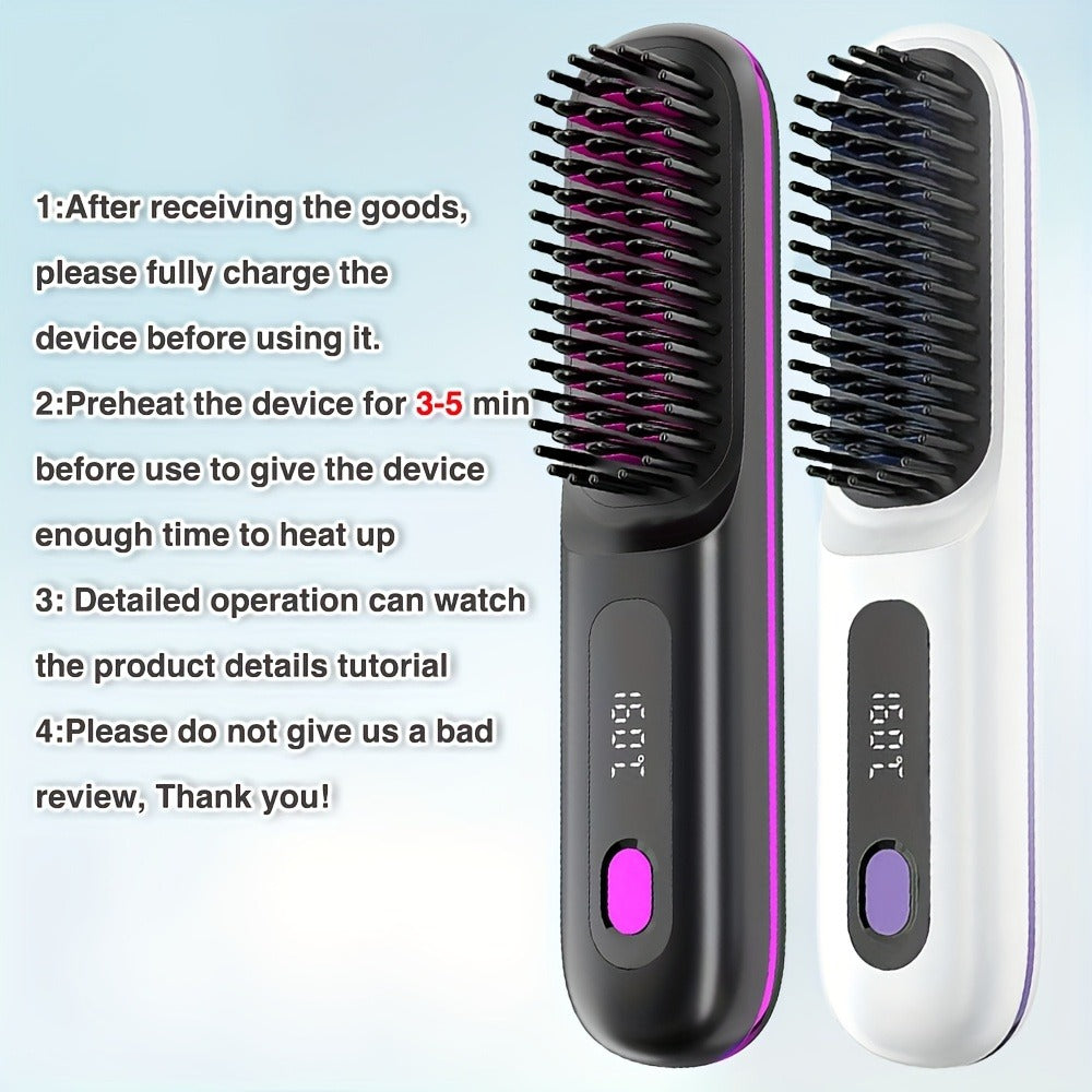 Plancha de pelo inalámbrica | Plancha de Cabello Inalámbrica, Calentamiento Rápido, Peine Alisador para Mujeres, Ligero, Puerto Tipo-C, Anti