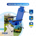 Silla Playa Plegable, Sillon Alto con Cojín, Reclinable, Altura del Asiento 29,5 cm, Asa de Transporte, Bolsillo para Movil y Bebida Textileno Resistente, Jardin, Camping, Hamaca