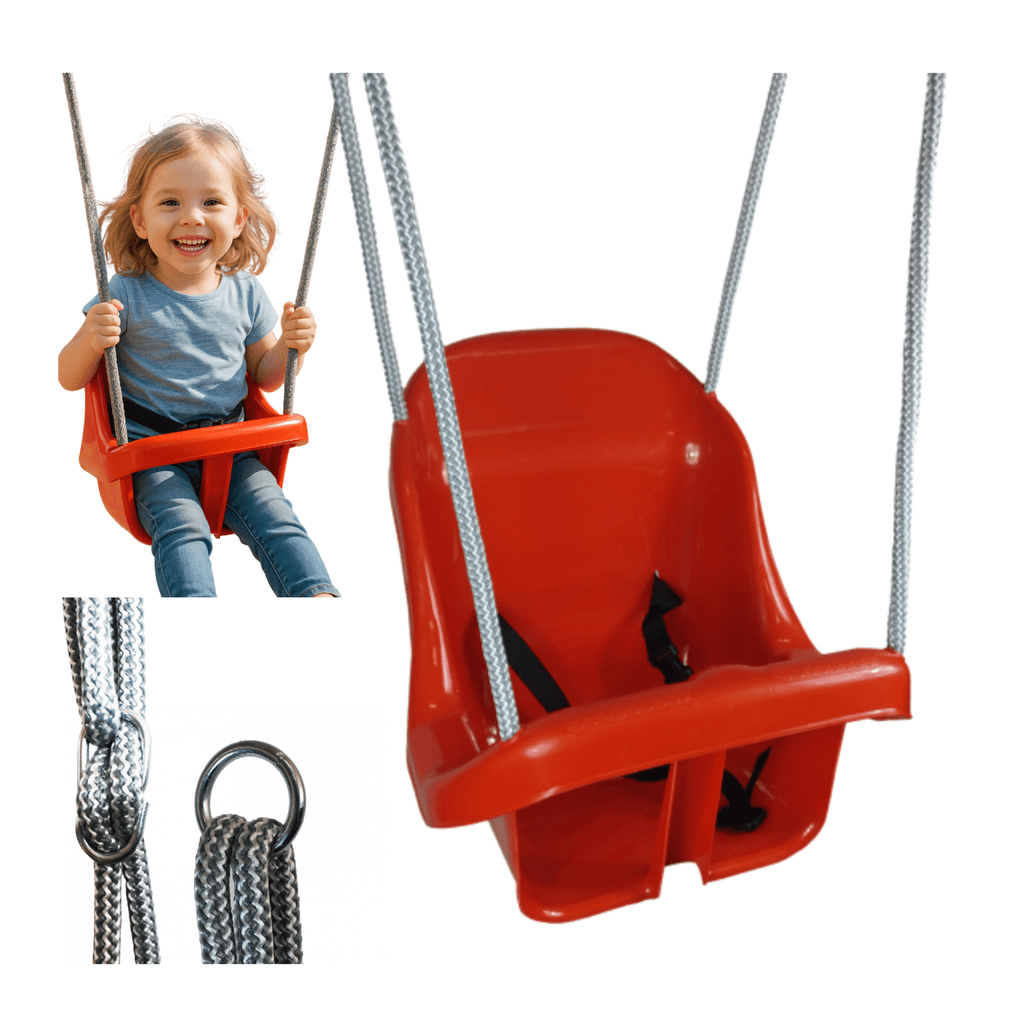 Colgacama tipo cubo para niños con cinturón de seguridad y cuerdas ajustables, asiento con respaldo alto y protección lateral, polipropileno duradero resistente a las condiciones climáticas y radiación UV, colgacama fácil de limpiar para el jardín, terraz