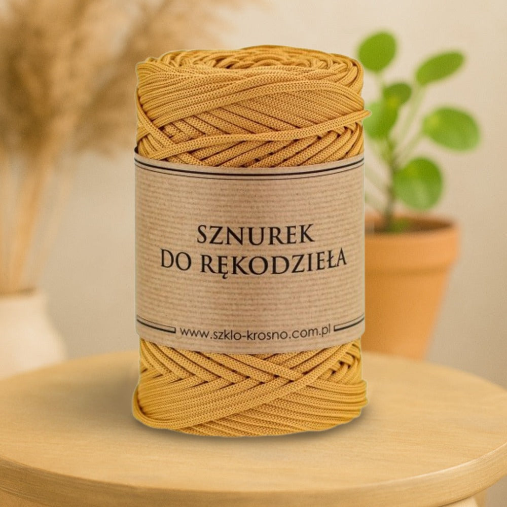 Cordón plano de poliéster para macramé, amarillo mostaza, 3 mm, 100 m