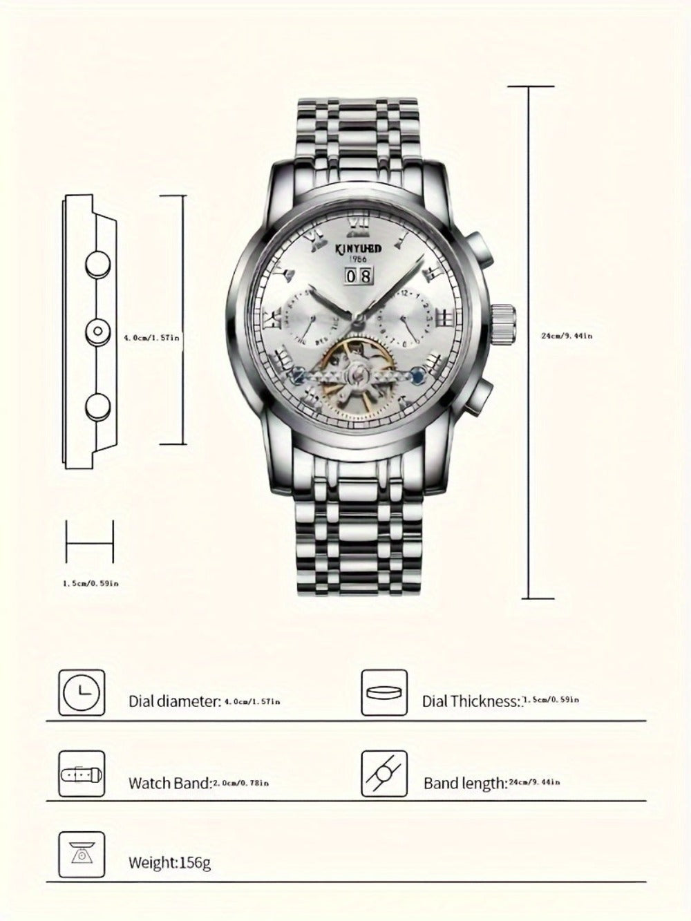 Reloj Mecánico Multifuncional para Hombres, Reloj Deportivo de Moda para Hombres con Carga Automática, Reloj con Parte Posterior Abierta, Regalos de Vacaciones, Sin Batería
