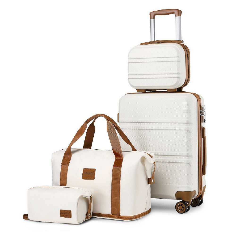 Juego de maletas de 2/4 piezas color blanco crema, carcasa rígida de ABS con trolley, candado TSA, 4 ruedas giratorias, maleta de viaje