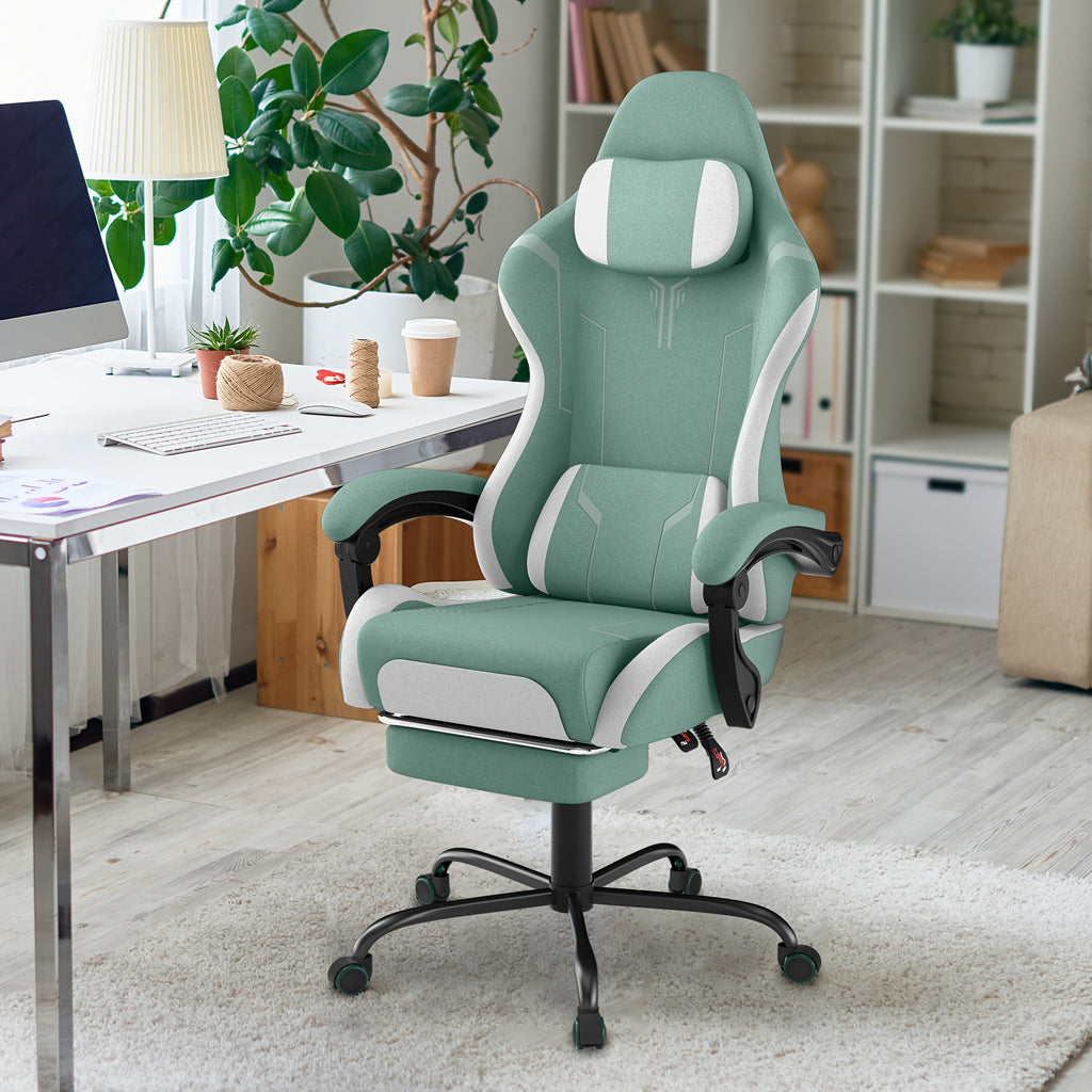 Silla Gaming Ergonómica con Soporte Lumbar Ajustable, Reposacabezas, Reposabrazos y Reposapiés, Ideal para Oficina y Gaming en PC, con Inclinación de 135° y Capacidad de Peso de 150 Kg