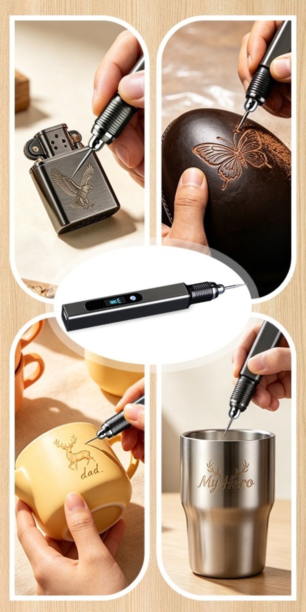 Lápiz de Grabado y Grabado Recargable USB, Kit de Lápiz de Grabado de 33 Bits, 10 Plantillas, Herramientas de Micrograbado, Grabado en Vidrio, Madera, Metal, Piedra, Plástico, Clavos, Joyería, Ideas de Regalo para el Día del Padre