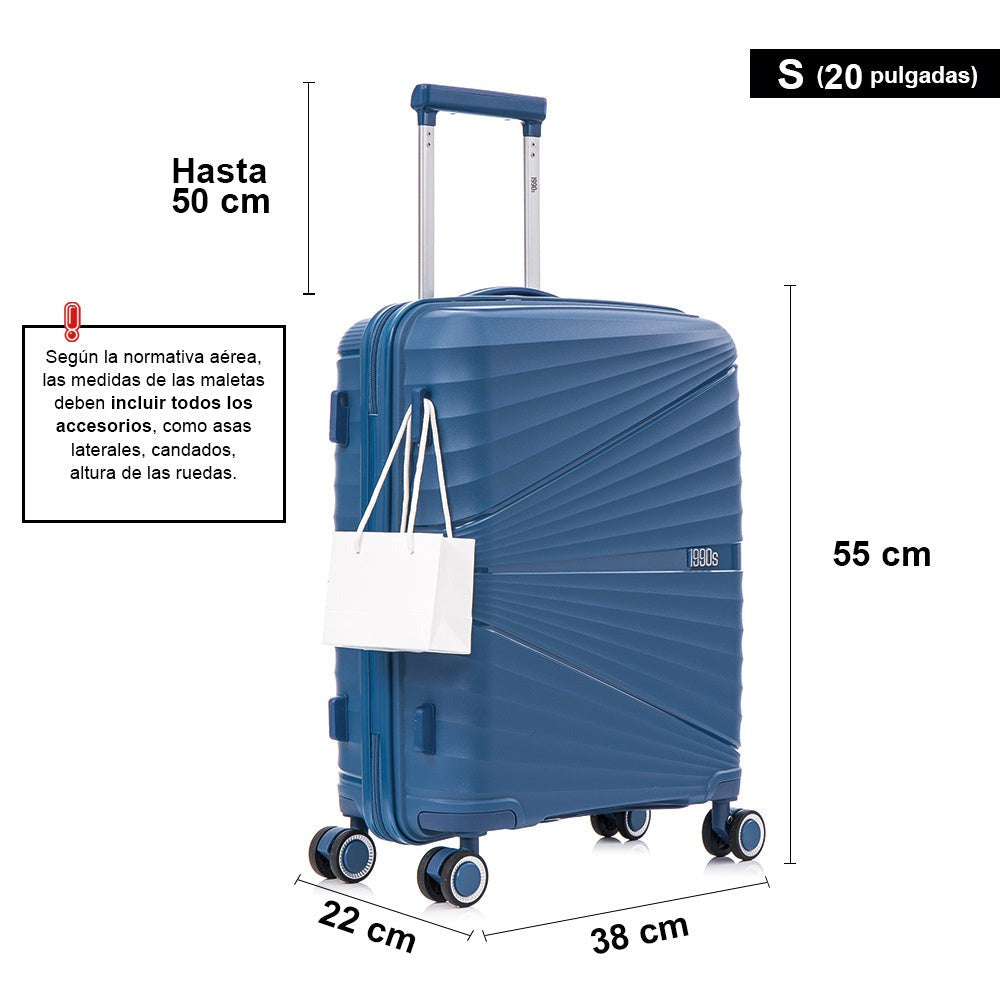 Maleta de cabina de 55x39x21.5cm (46L) de polipropileno - Candado incrustado - 20 pulgadas - RK06 Choco Azul Marino