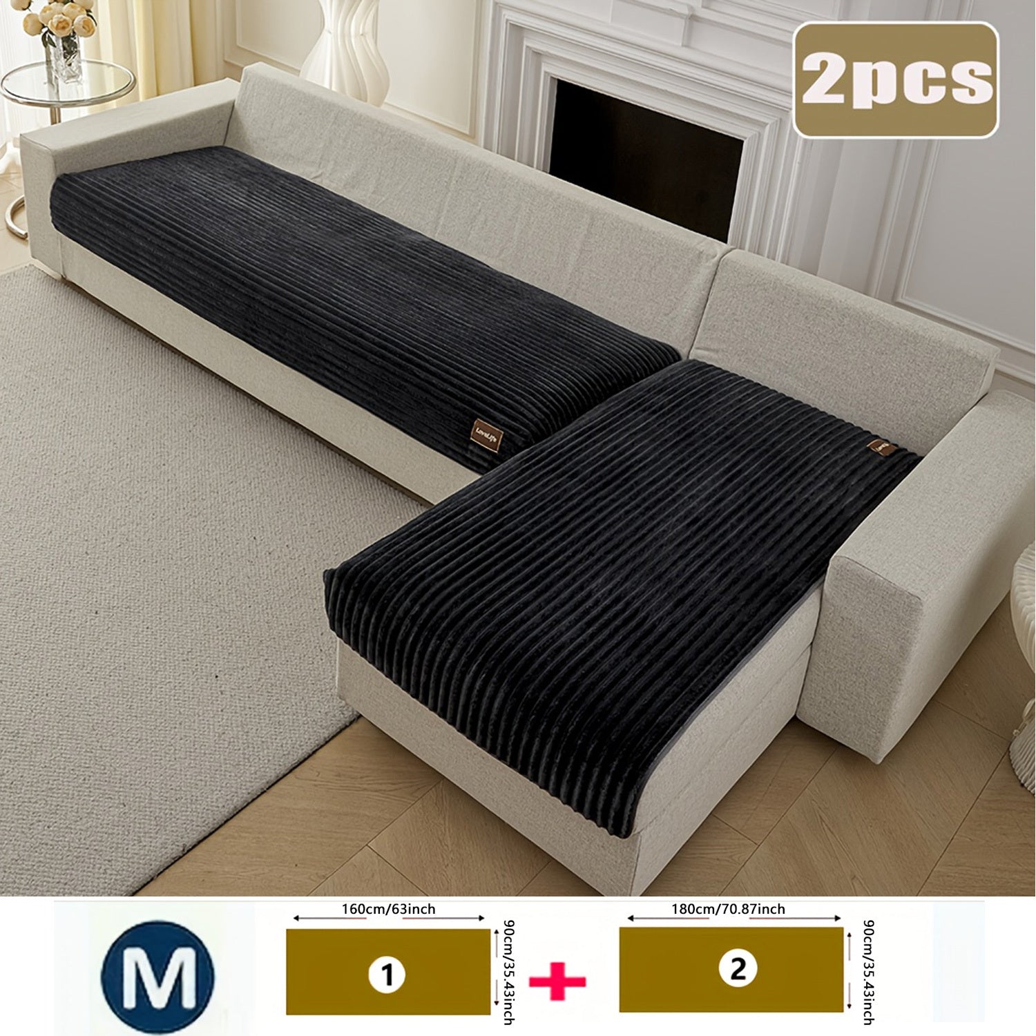 2 fundas de felpa para sofá con decoración de etiquetas, tela cómoda para todas las estaciones, antideslizantes y aptas para mascotas, favoritas de los amantes de los perros, lavables a máquina