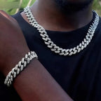 Juego de Joyería de Plata 925 con Cadena Cubana Incrustada con Zirconia 5A, Cadena Gruesa de Moda Hip-hop Casual, Ambiente de Lujo Generoso, Decoración para Fiestas y Banquetes, Hipoalergénico, El Mejor Regalo para Él, Empaque en Caja de Regalo Exquisita