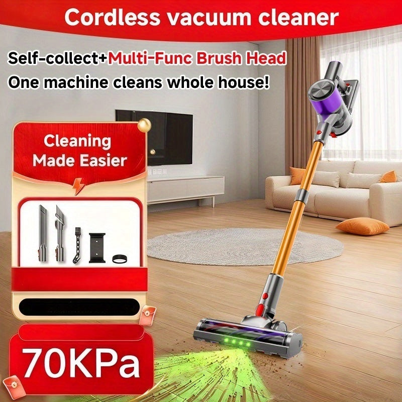 Aspiradora inalámbrica ligera de 60-70 Kpa con cepillo anti-enredos, múltiples niveles de succión y una larga duración de hasta 45 minutos, ideal para alfombras, pelo de mascotas y pisos de madera dura durante la limpieza de primavera