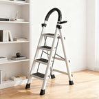 Escalera plegable de acero inoxidable, escalera portátil multifuncional, equipada con pedales anchos antideslizantes, ligera, duradera y compacta, fácil de transportar. Adecuada para el hogar, la oficina, el dormitorio, la cocina y el jardín, etc. Escenar