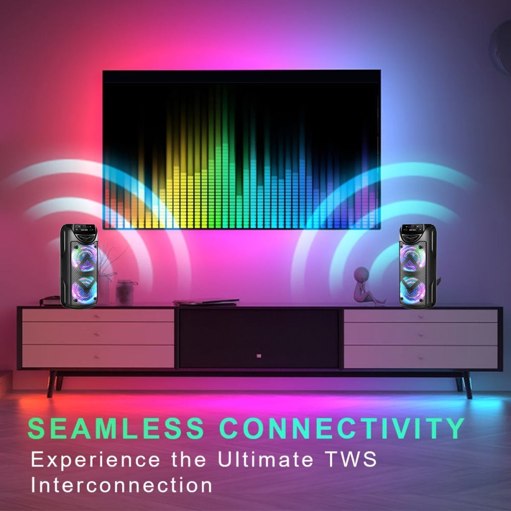 Altavoz Portátil de 8500W, Sonido Estéreo con Subwoofers Duales de 3 Pulgadas, Altavoz para Fiestas al Aire Libre, Soporte para Radio FM, Luces LED Coloridas, Compatible con TF/Radio FM/USB/Aux, Ideal para el Hogar, Fiestas, Viajes, Navidad