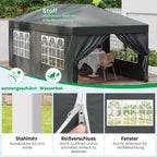 Toldo plegable de exterior de 1 pieza de 3 x 6 metros, toldo para exteriores, carpa de recepción portátil, cenador de metal, refugio, equipado con 6 paredes laterales y 4 ventanas, resistente al viento, protección UV, fácil de instalar, resistente y durad