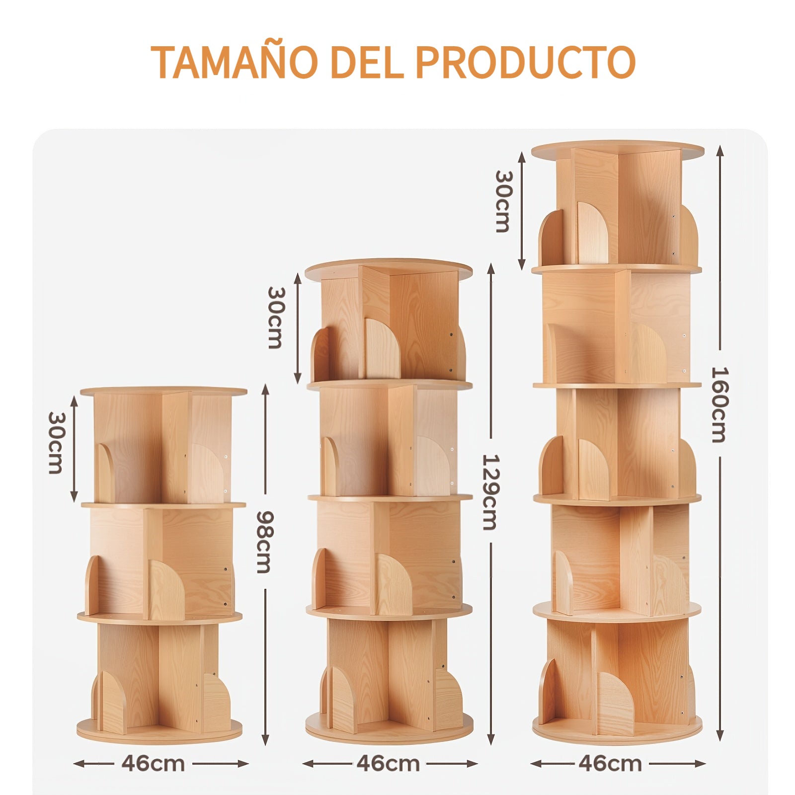 Librerías y estanterías | Torre de estantería giratoria 360°, diámetro grande de 46 cm × altura de 160 cm, librero giratorio de 3/4/5 niveles