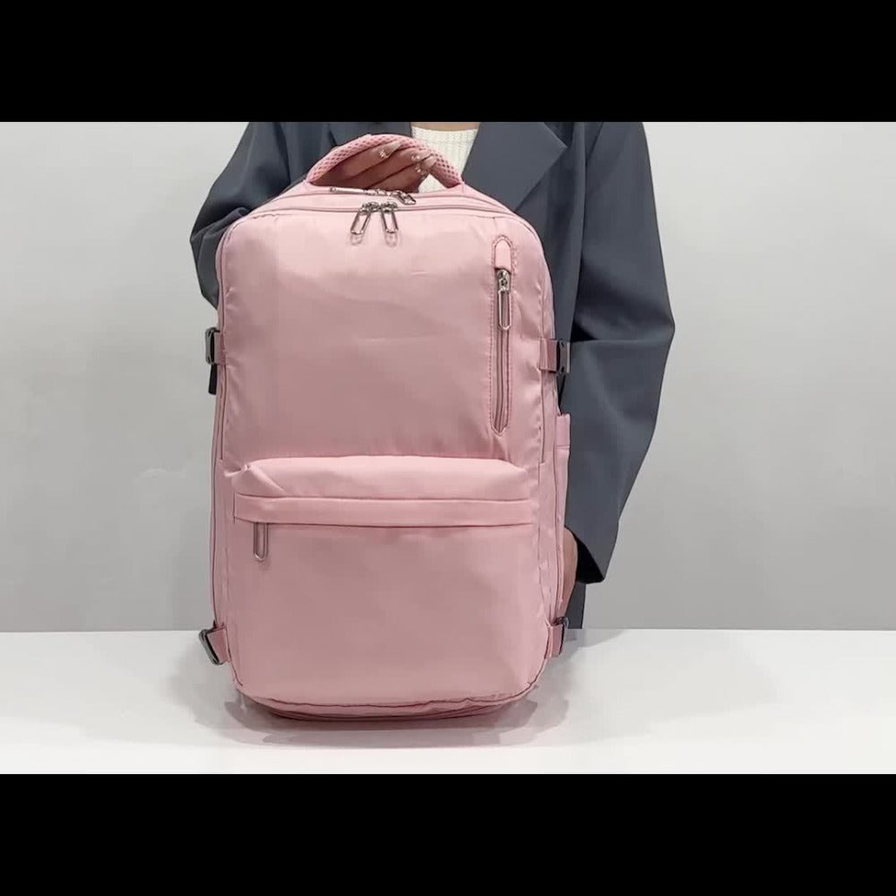 La mochila está hecha de tela Oxford de alta calidad, con un compartimento de viaje de separación seca y húmeda, color sólido, mochila simple y de gran capacidad con compartimento independiente para zapatos, ideal para viajes, desplazamientos y escuela