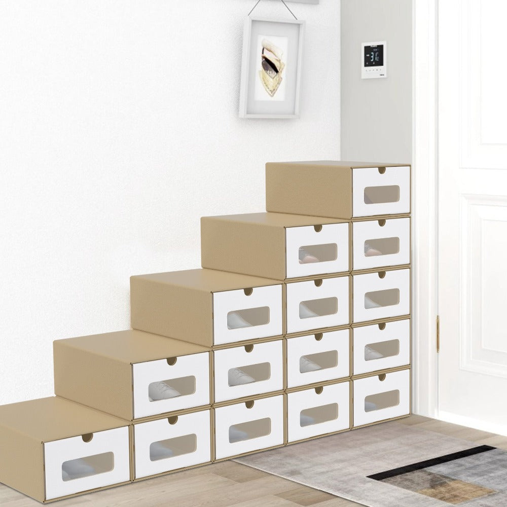 Caixas Rectangulares Apilables con Cajón Extraíble y Ventana Transparente, Organizador de Papel Kraft para Zapatos, Ropa y Accesorios (10pcs/20pcs)