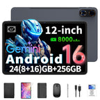 Cámara de seguridad | Tableta Android con sistema Android 16, tableta de 12 pulgadas con teclado, 24 GB (8 GB + 16 GB) RAM + 256 GB ROM, cámara