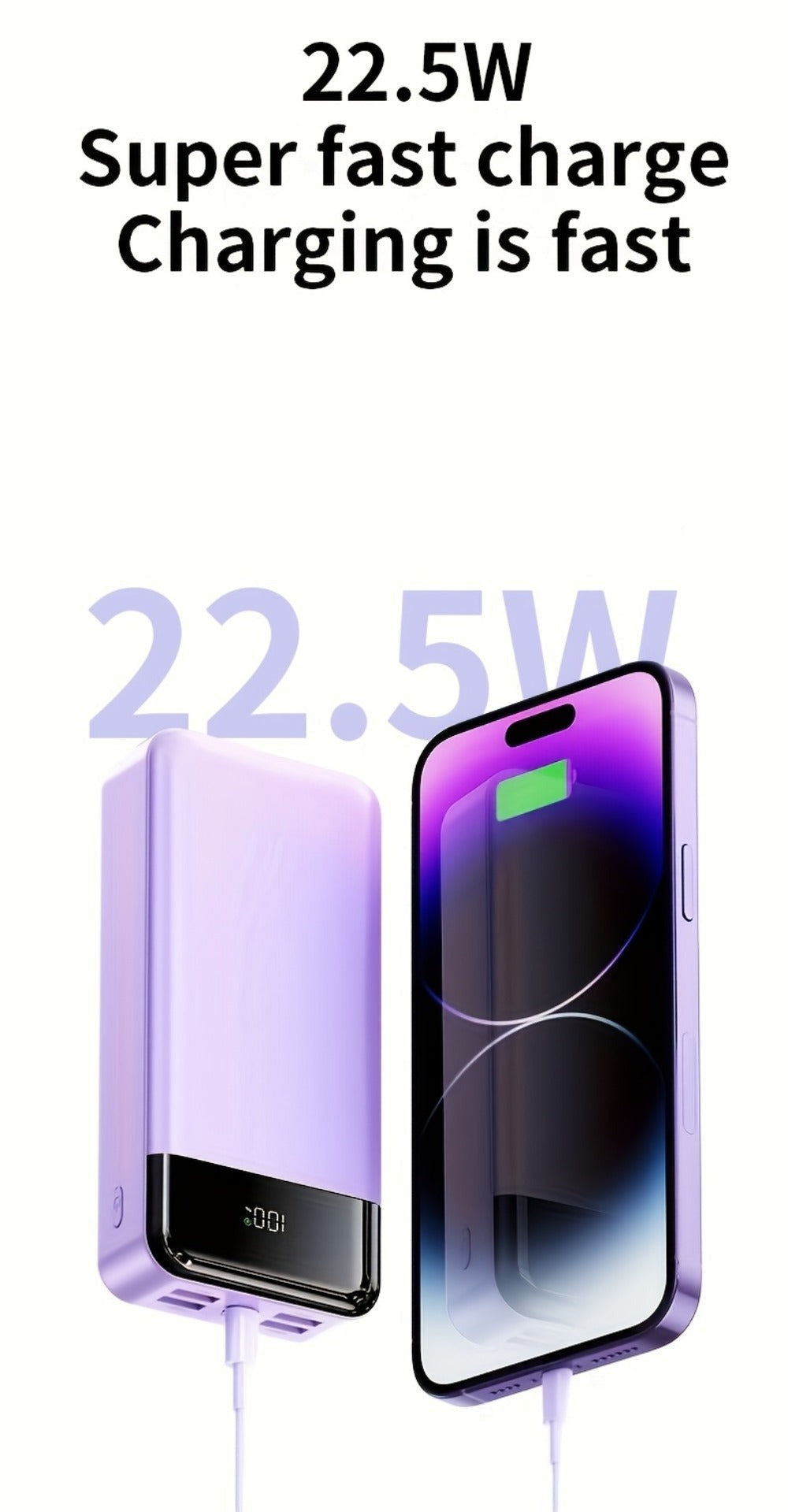 Suministro de Energía Móvil de Gran Capacidad de 50000mAh, con Pantalla LED, Linterna y Reserva de Energía de Emergencia, Carga Rápida de 22.5W - Luz de Camping para Exteriores, Adecuada para Teléfonos, Android y Dispositivos Digitales, Regalo de Vacacion