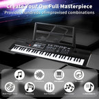 Piano electrónico de 61 teclas, piano ideal para principiantes, piano electrónico portátil, con 16 tonos, 8 efectos de sonido de percusión, 10 ritmos, 6 demostraciones, altavoces incorporados, sonido de alta calidad, es la mejor opción para entusiastas de