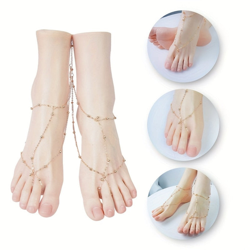 Modelo de Pie Artificial Realista con Dedos Activos Independientes - Textura Suave en Beige Claro y Estructura Esquelética Anatómica, Pies de Resina a Tamaño Real con Movimiento Independiente de Dedos, Ideal para Práctica de Uñas, Entrenamiento de Masajes