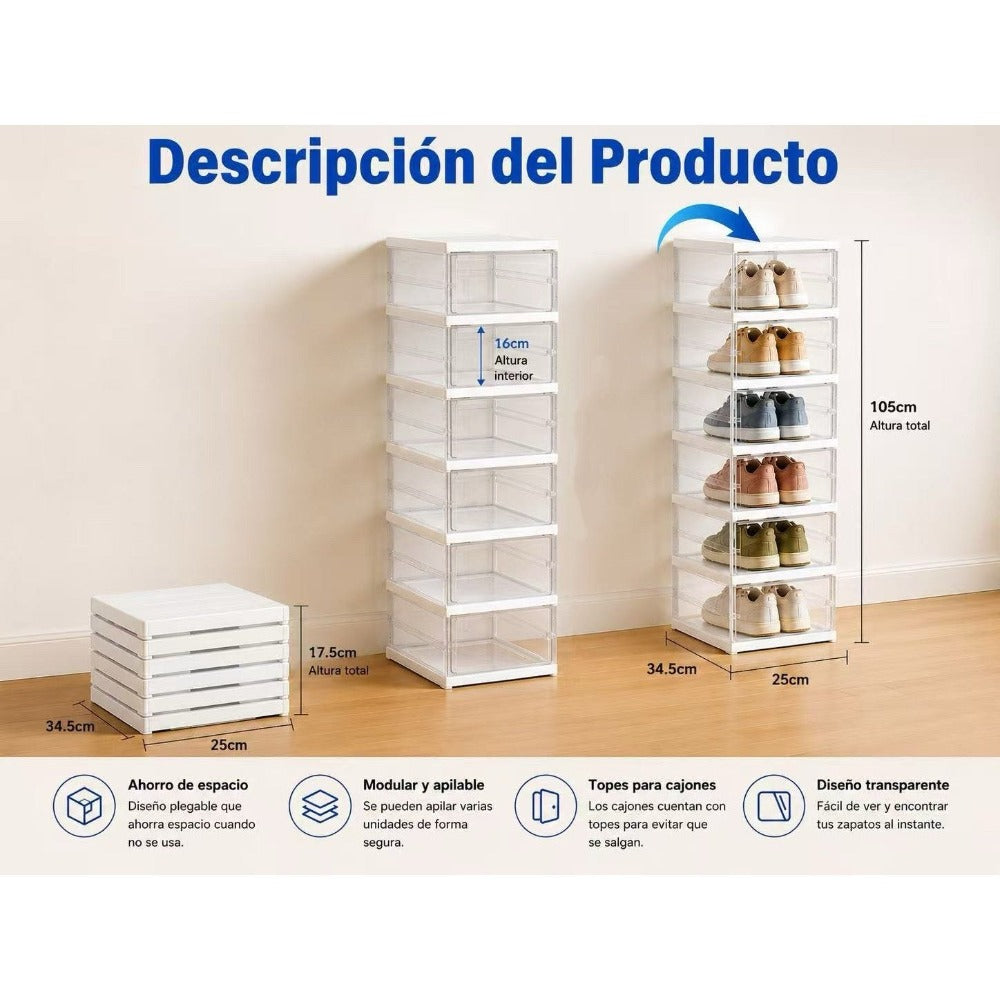 Organizador de Zapatos Plegable Sin Instalación, 6 Niveles, Puerta Transparente Antipolvo 105X34.5X25cm