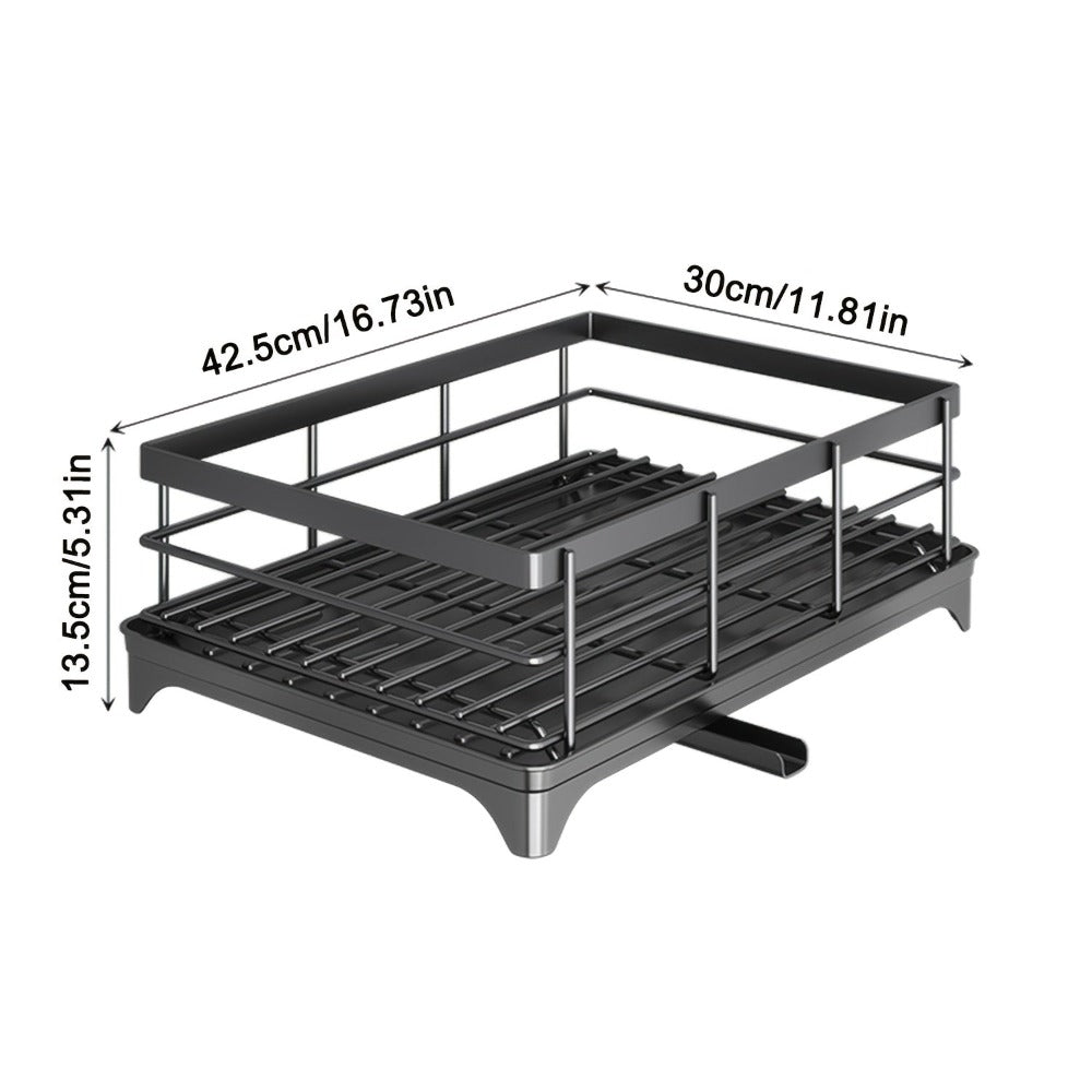 Escurridor de platos grande con bandeja de drenaje, escurridor de platos de acero al carbono para encimera de cocina, escurridor de platos extraíble, organizador y almacenamiento de cocina (negro, blanco)