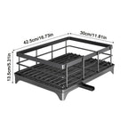 Escurridor de platos grande con bandeja de drenaje, escurridor de platos de acero al carbono para encimera de cocina, escurridor de platos extraíble, organizador y almacenamiento de cocina (negro, blanco)