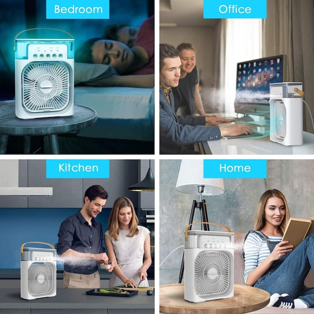Ventilador humidificador, Mini aire acondicionado portátil 3 en 1, enfriador evaporativo con depósito, ventilador personal con temporizador 1/2/3 h, ideal para escritorio y verano, COLOR BLANCO Y NEGRO, ENVÍO ALEATORIO