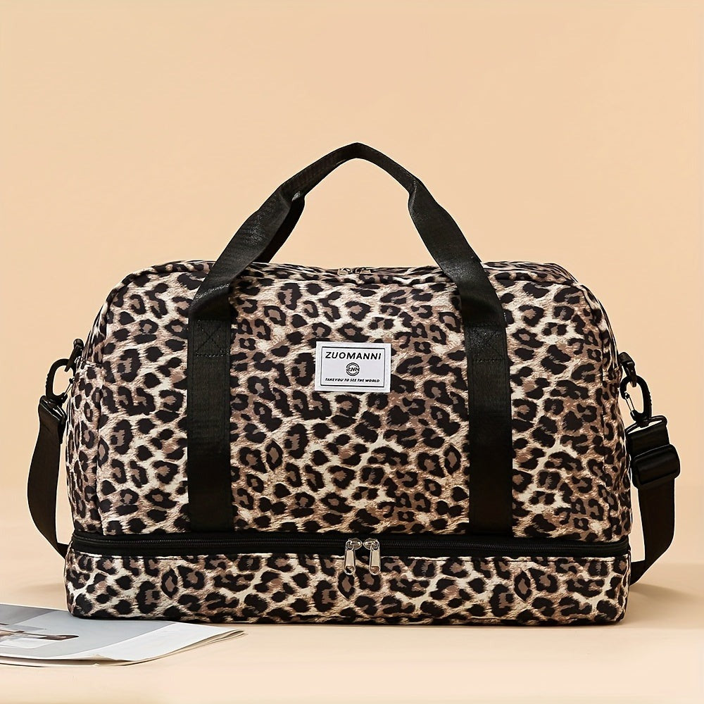 Maleta moderna con estampado de leopardo y amplio espacio, con compartimento separado para zapatos, correa de hombro ajustable, ideal para el gimnasio, yoga y escapadas de fin de semana, así como actividades de ocio y camping al aire libre