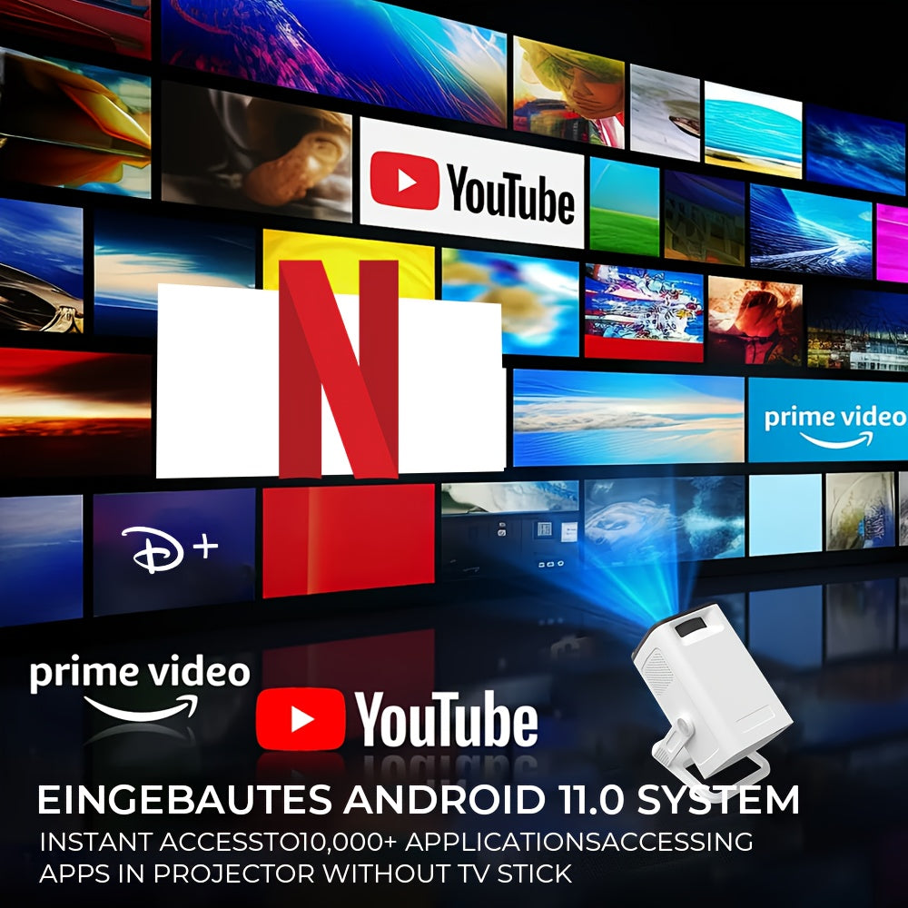 Proyector | [Apps Integradas y Mejoras 2026] Mini Proyector Inteligente Portátil con Wifi 6 y BT5.4, Android 11, Soporte 4K | Proyector de Cine