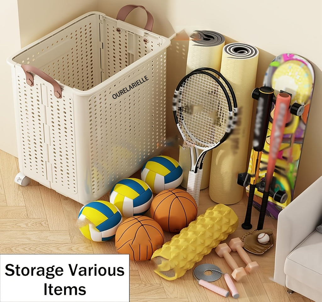 Cesta de Ropa Grande Plegable con Ruedas, Cuero Sintético Color Sólido, Versátil y Portátil para Almacenamiento en Baño y Balcón, 15.8/205GaA, Varios Tamaños Disponibles, Bolsa de Ropa para Lavandería, Cestas de Ropa