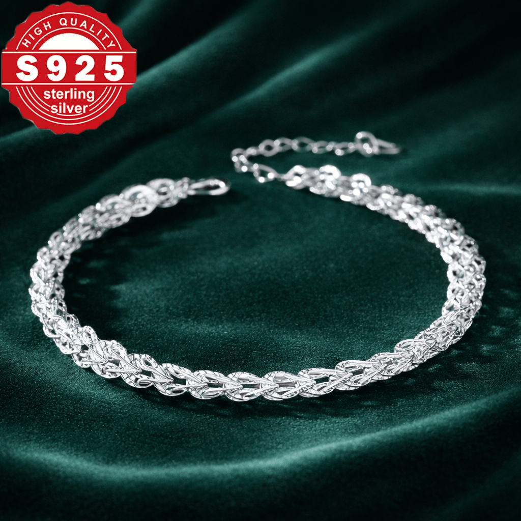 Pulsera tejida para mujer de plata de ley 925 - Elegante collar de plata tejido fino para mujer, regalo de joyería ajustable