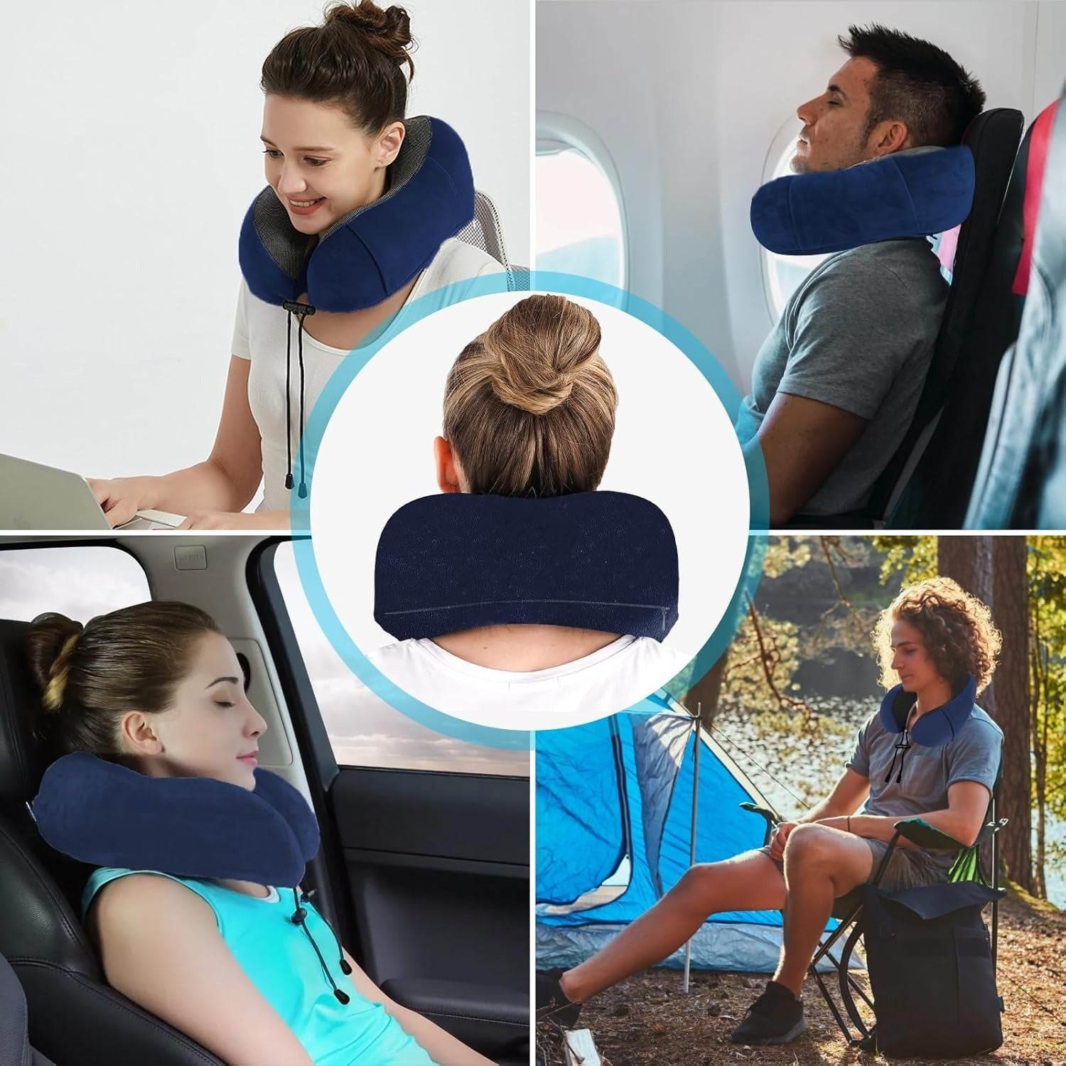 Una Almohada Cervical Ergonómica en Forma de U con Bolsa de Almacenamiento, Espuma de Memoria con Tecnología de Rebote Lento, Funda Lavable a Máquina, Ligera y Portátil para Avión, Oficina y Hogar, Apoya Cuello y Cabeza, Ideal para Siestas, Lectura y Ver