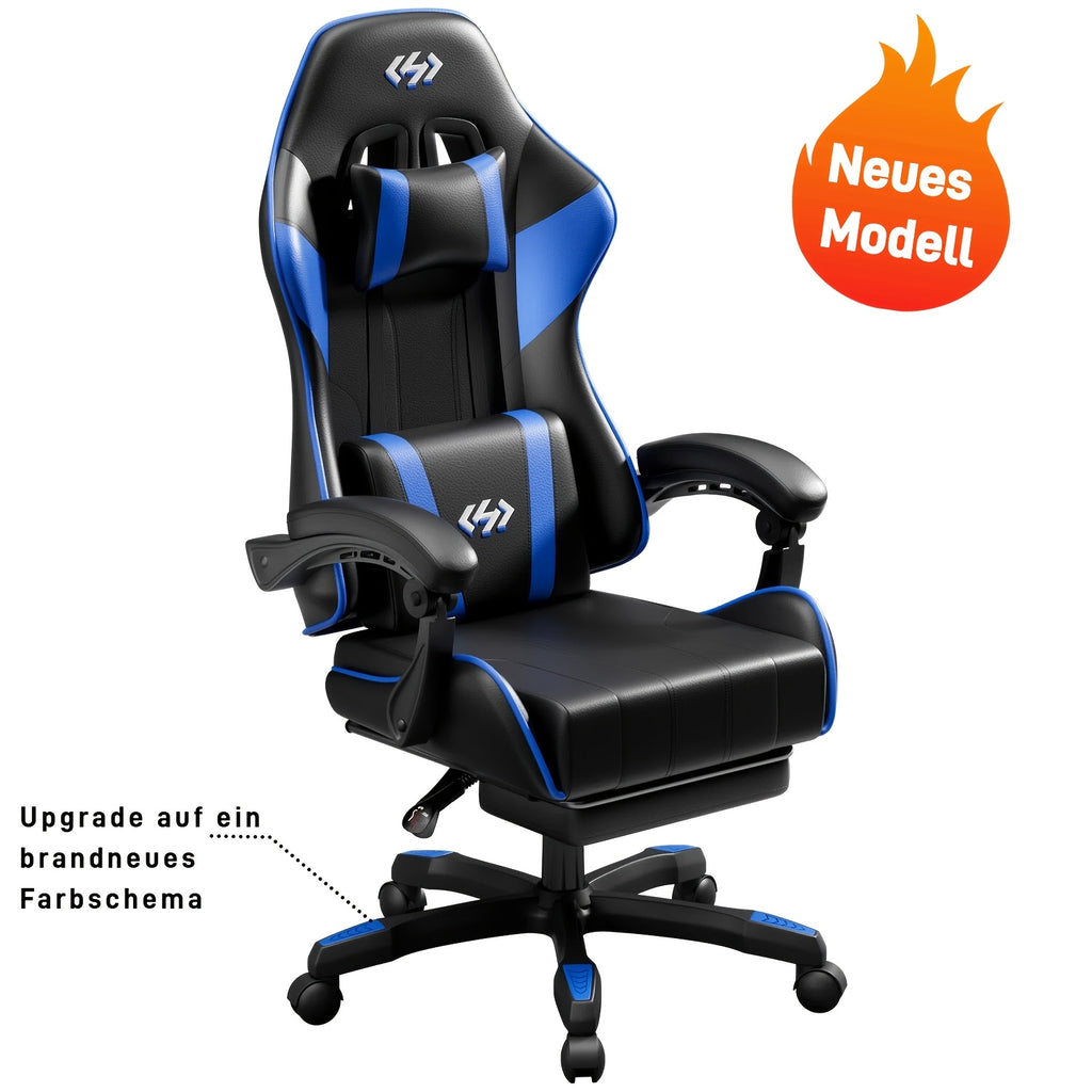 Silla de gaming ergonómica con inclinación ajustable y reposapiés, silla de oficina con reposacabezas y soporte lumbar, hecha de material duradero, ideal para trabajo y ocio