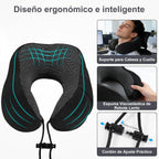 Una Almohada Cervical Ergonómica en Forma de U con Bolsa de Almacenamiento, Espuma de Memoria con Tecnología de Rebote Lento, Funda Lavable a Máquina, Ligera y Portátil para Avión, Oficina y Hogar, Apoya Cuello y Cabeza, Ideal para Siestas, Lectura y Ver