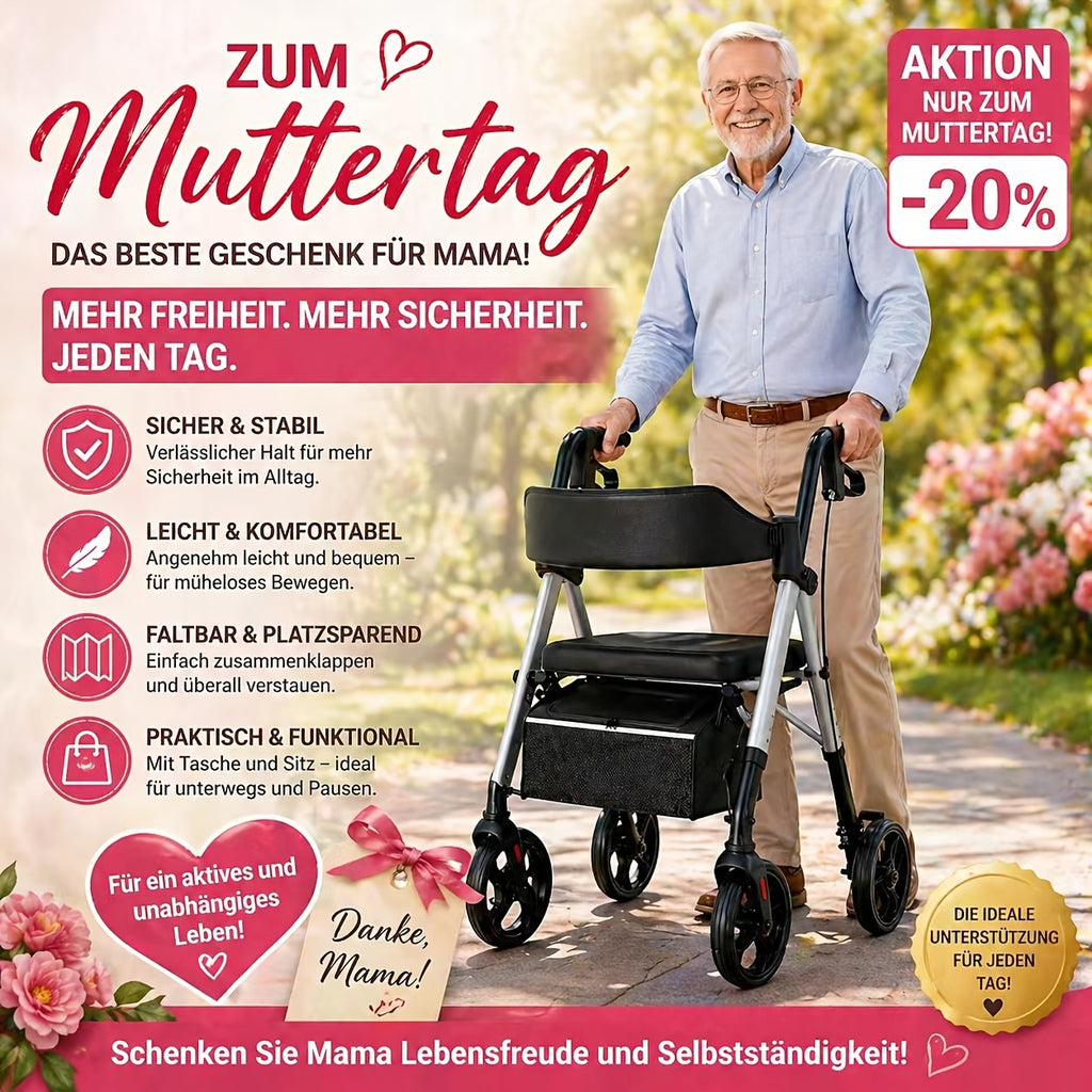 Andador rollator plegable con asiento 136.08 kg 20.32 cm | Movilidad, paseo y apoyo diario