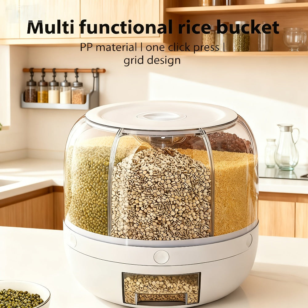 1pc Caja de almacenamiento de granos giratoria, Contenedor giratorio de gran capacidad para almacenar arroz y granos, Contenedor para almacenar granos enteros, Dispensación de un toque para granos pequeños