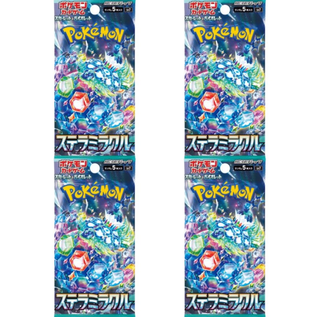 4X Pokémon Estrella Milagro Sv7 Booster - con 4 Boosters de 5 Cartas Cada Uno - JAPONES