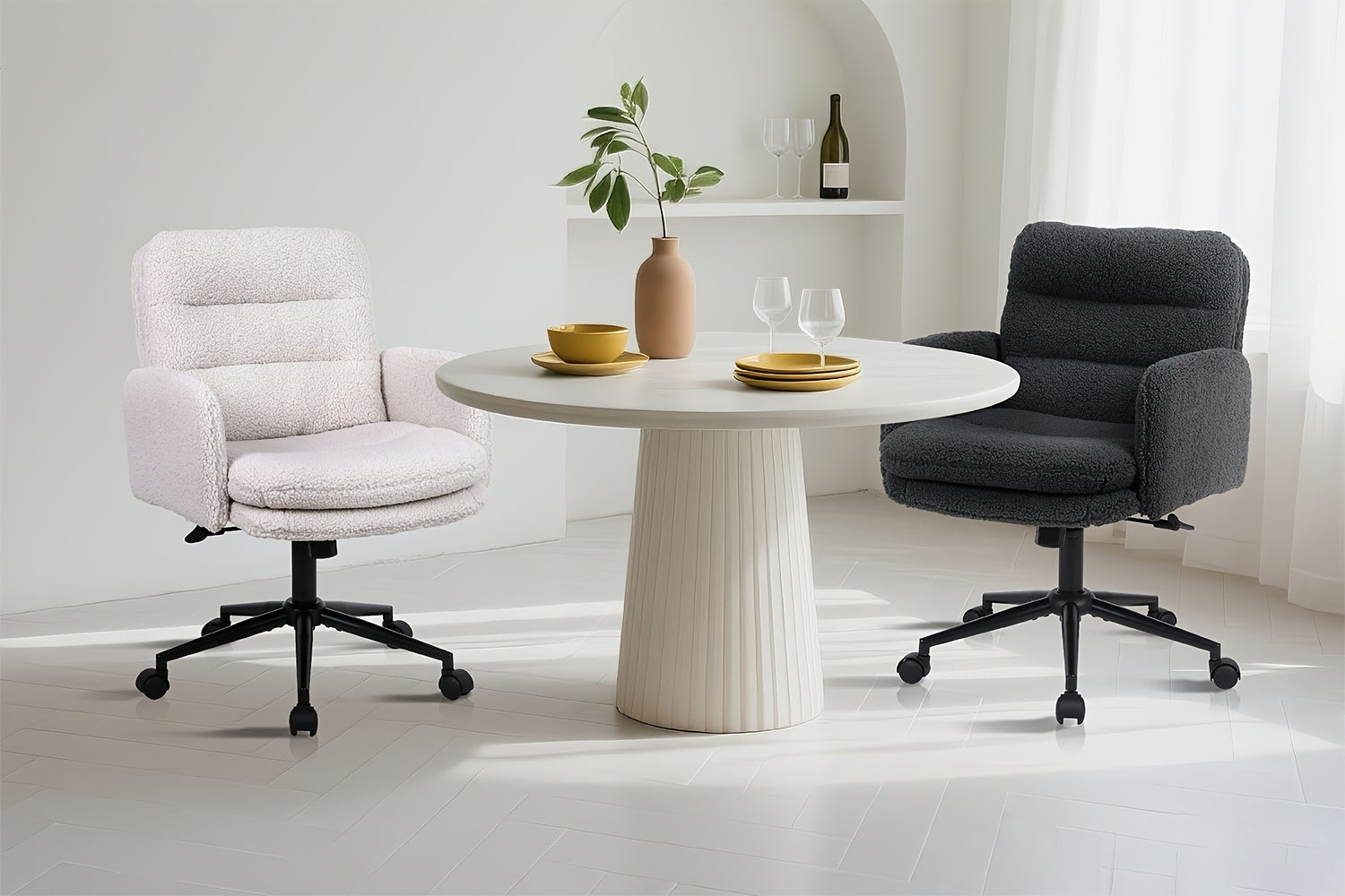 Sillas de oficina | Silla de Oficina, Silla de Maquillaje de Faux Fleece, Silla Giratoria Cómoda, Silla Ergonómica de Oficina, Altura Ajustable