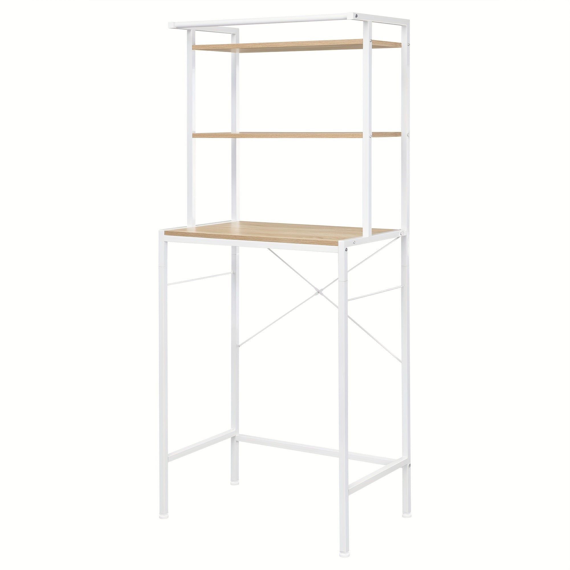 1pc Estante para Lavadora, Estante WC sobre la Lavadora, Armario de Lavadora, Armario de Baño, 3 Estantes, Toallero, Material Metal y Madera, 67x162x40cm