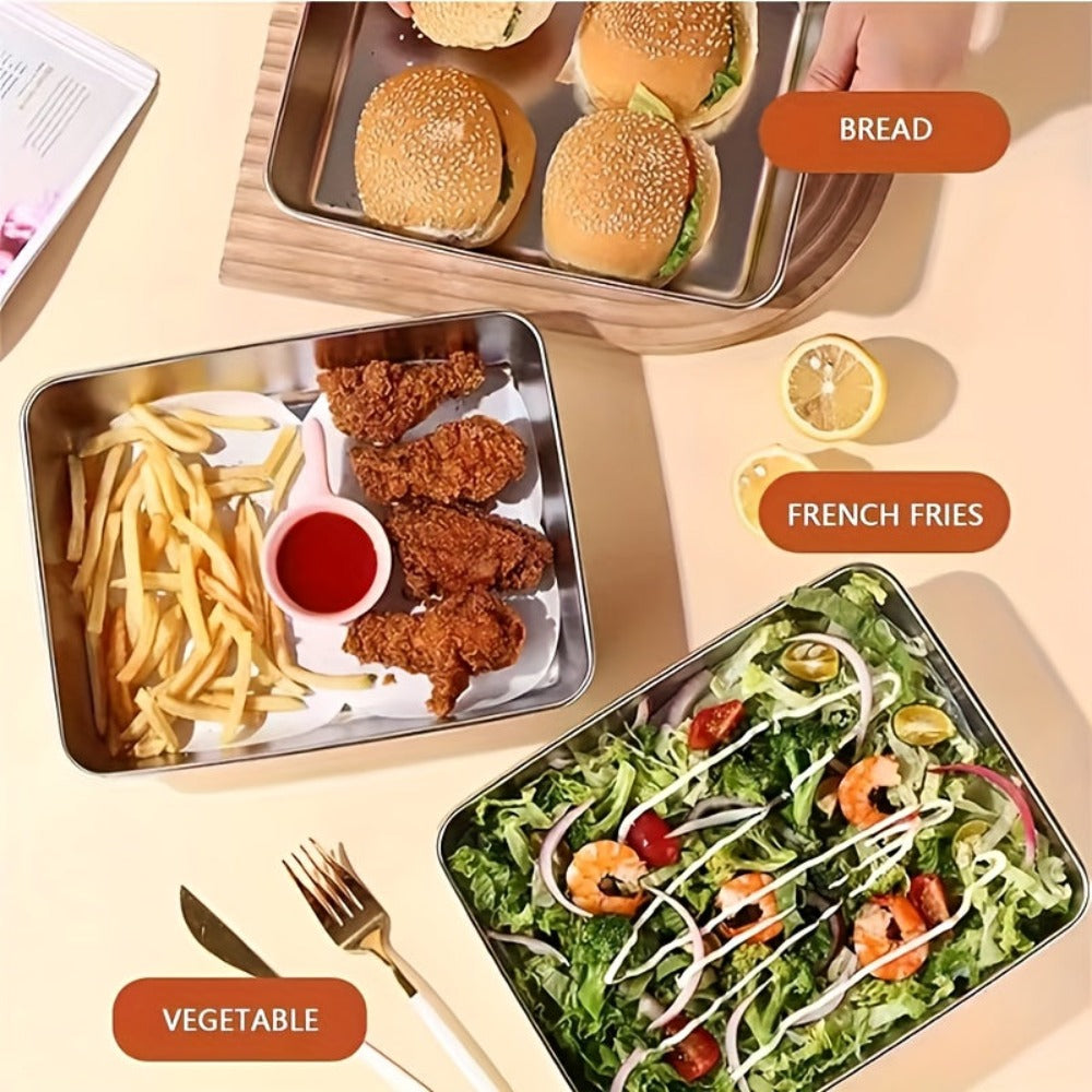 Juego de 6 recipientes de acero inoxidable para alimentos, apilables con tapas, aptos para microondas, con tapa abatible, cuadrados, adecuados para ensaladas, frutas, almacenamiento de alimentos, organizador de cocina, conservación de la frescura en el re