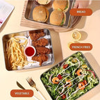 Juego de 6 recipientes de acero inoxidable para alimentos, apilables con tapas, aptos para microondas, con tapa abatible, cuadrados, adecuados para ensaladas, frutas, almacenamiento de alimentos, organizador de cocina, conservación de la frescura en el re