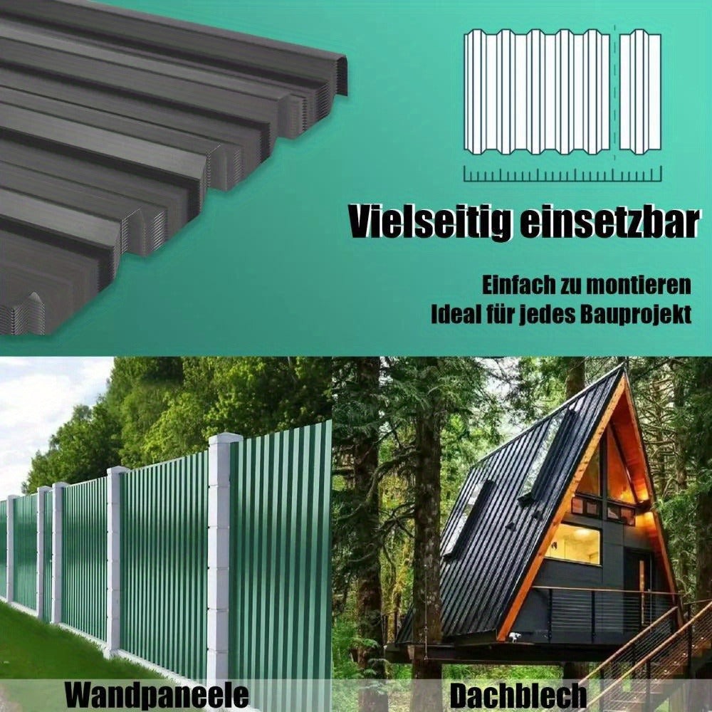 24 Láminas de Perfil Metálico Corrugado, 129 cm x 45 cm = 14 m² de Cubierta para Cobertizo de Herramientas - Paneles de Techo de Acero Galvanizado, Temporales y Desmontables