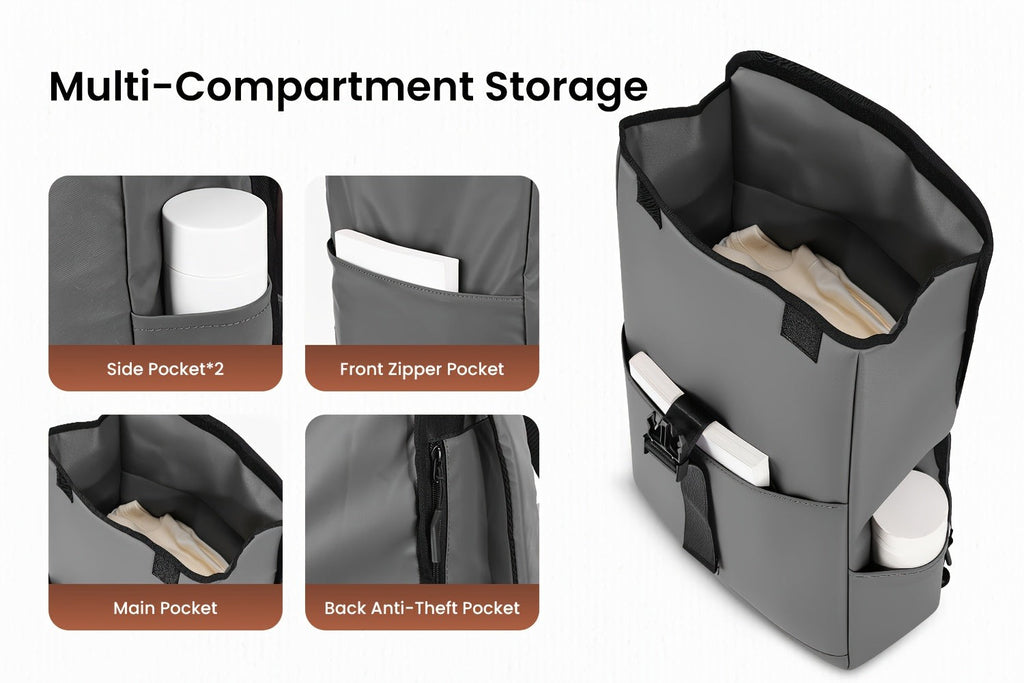 Mochila de viaje de moda para mujer y hombre, mochila escolar universitaria ligera con parte superior enrollable, con cremallera antirrobo, mochila sencilla de día para deportes y viajes al aire libre