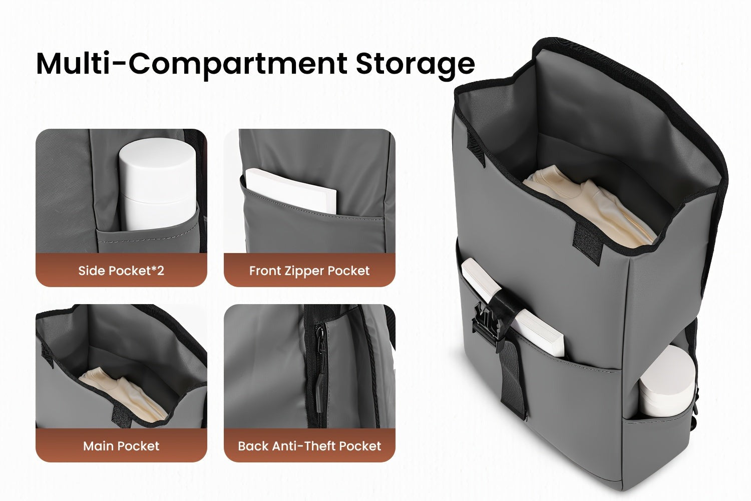 Mochila de viaje de moda para mujer y hombre, mochila escolar universitaria ligera con parte superior enrollable, con cremallera antirrobo, mochila sencilla de día para deportes y viajes al aire libre